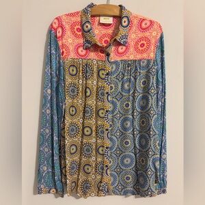 Maeve by Anthropologie Paz Button Down Colorful Patterned Women's Top